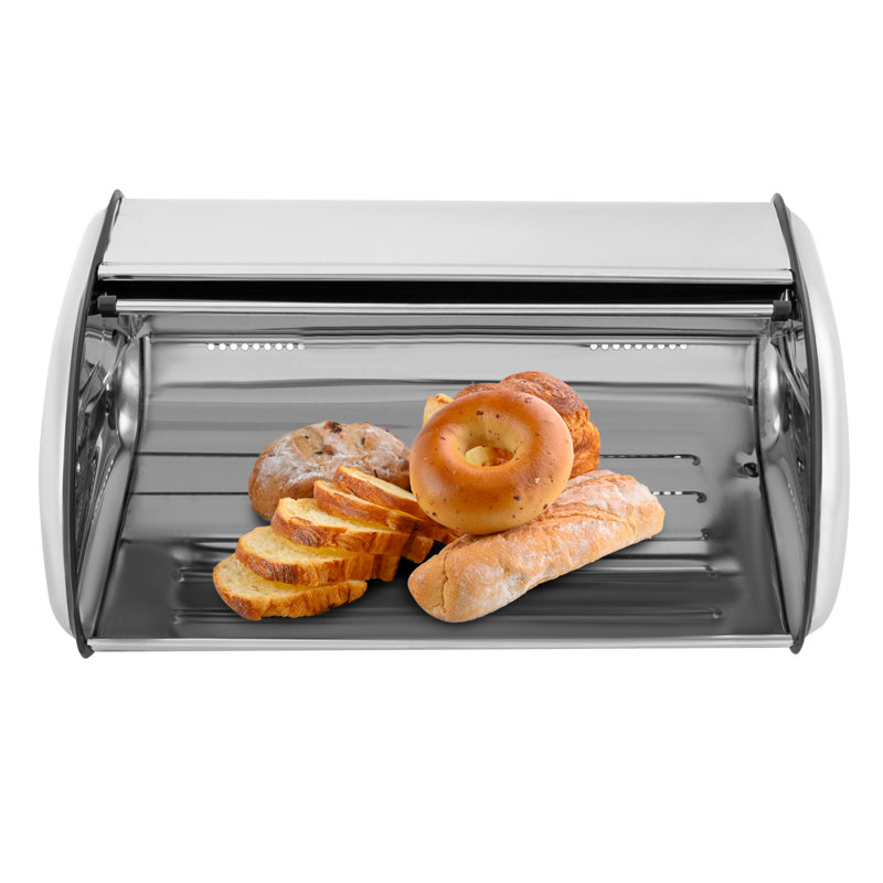 Flexzion Portapane In Acciaio Inox Con Coperchio Scorrevole, Contenitore Per Pane, Dolci E Biscotti, Capacità Grande 43,5 Cm, Ideale Per Cucina E Ristorante